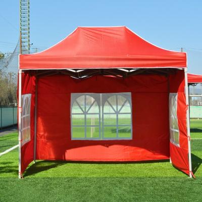 China 3x4.5m Easy Folding Retractable Trade Show Tent 3 Walls Pop Up Outdoor Folding Gazebo Tent With Roman Window for sale