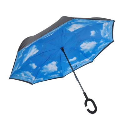 China 23 Inch 2022 Modern Custom Windproof Double Reverse Umbrella Car C Manual Umbrella for sale