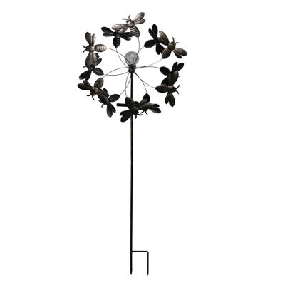 China Solar Outdoor Warehouse Garden Metal Bee And Butterfly Windmill Light for sale