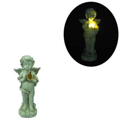 China Factory Supply Solar Yard Lights Candle Light Cupid Resin Garden Angel Figurine Corner Statue Lamp Desk Lamps Outdoor Garden Art for sale