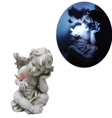 China Garden Solar Landscape Resin LANDSCAPE Corner Cupid Statue Lights Butterfly Lamp Cupid Arts Statue Outdoor Light Lamp for sale