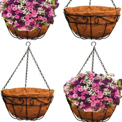 China 2021 Modern New Premium Quality Developed 14 Inch Metal Hanging Planter Basket With Cocos Coir Coating Hanging Pots for sale