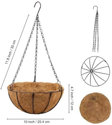 China 10 Inch Modern Metal Hanging Flower Pots Hanging Planters Plant Basket with Cocos Fiber Liners for sale