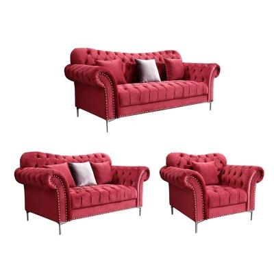 China Sofa bed beautiful classic luxury deep button tufted red velvet majlis VIP Arabian sofa couch set for sale