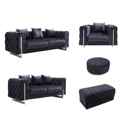 China Luxury Modern Handmade Velvet Sofa Bed Set Black Sofa Set 3+2+1 Suite Designs for sale