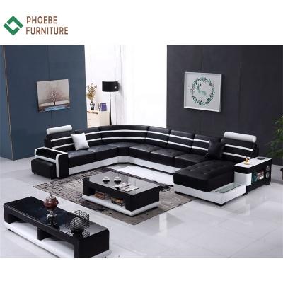 China Classic modular black quality alibaba Nice leather U-shaped sofa sets moderno diseno with USB and louderspeaker for sale