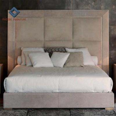 China Luxury Simple Modern Leather Upholstered King Size Headboard Double Bed Frame With Padded Wall Like Headboard for sale