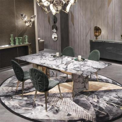 China Stone / Marble Top Dining Table Set Modern Luxury Design With Gold Legs for sale