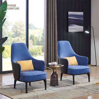 China Modular Blue High Back Velvet Fabric Bedroom Single Seater Upholstered Sofa Chairs for sale