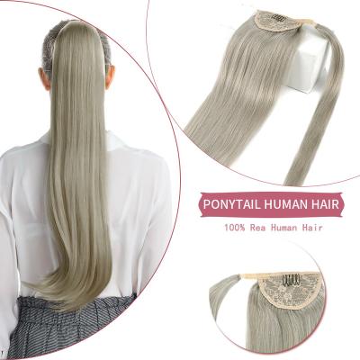 China Neitsi Silky Straight Hair Extensions Pony Tail Fake Hair Long Wrap Heat Resistant Synthetic Straight Velcro 20 24 Inches for sale