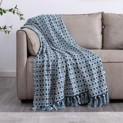 China Inyahome Portable Textured Soft Knitted Throw Blanket With Tassels For Bed Sofa Travel Decorative Couch Chair Blanket For Women Men for sale