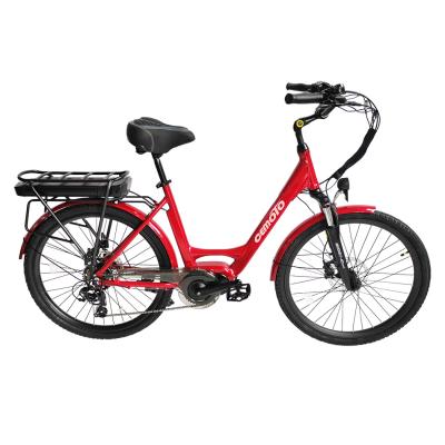 China Aluminum Alloy Amazon Seller 36V Rear Lithium Battery Easy Carrier Integrated Drive Bafang Mid Stage 26 Inch City Electric Bicycle For Women for sale