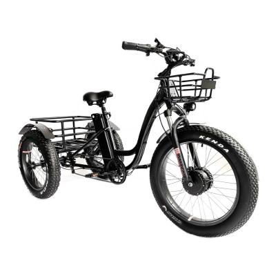 China New release cargo e tricycle 48V 500W lithium battery disc brakes aluminum wheels 3 24/20 inch fat tire electric tricycle for sale