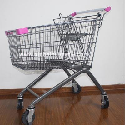 China Unfolding 60L To 210L European Supermarket Hand Push Metal Herringbone Shopping Cart for sale