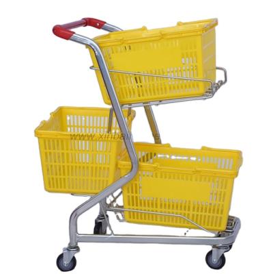 China Unveiling of three baskets metal supermarket trolleys for sale