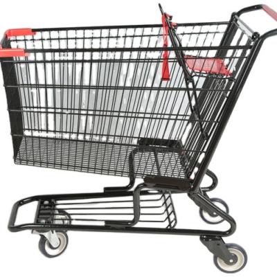 China Unfolding 60L To 210L American Supermarket Hand Push Metal Trolley Shopping Trolley for sale