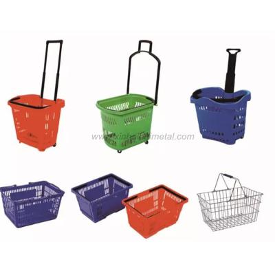 China 1) Supermarket 2)stores 3)plastic store shopping hand rolling basket with wheels in various sizes and colors for sale