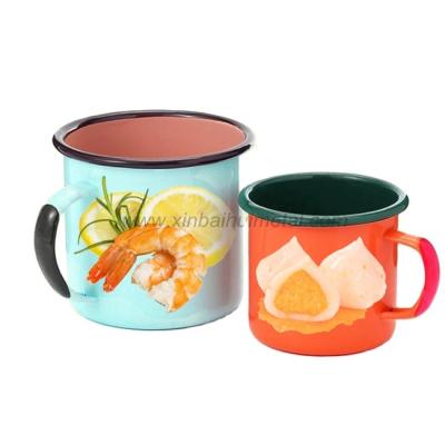 China Sustainable Enamel Mug In Color Handles With Many Contents To Choose for sale