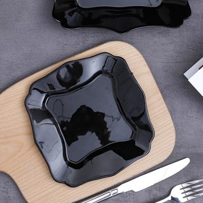 China Hot Selling Viable Tempered Glass 7.5 Inch Wedding Hotel Restaurant Dinner Dish Electroplate Opal Glassware Soup Plate Black Heat Resistant for sale