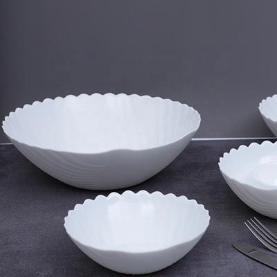 China Opal Glassware Manufacturer Wholesale White Porcelain Soup Salad Pasta Fruit Empty Fruit Bowl Custom Label Shell Shaped White Bowl for sale