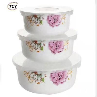 China Sustainable 3 Pieces / Set Bowls Glass Preserving Ceramic Preserving Bowls With Plastic Lid / Lid Set For Fruit Salad Food Microwave Safe for sale