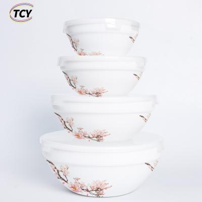 China Disposable Food Grade ABS Preserving Bowls Different Size 4 Different Size Opal Glassware Salad Bowls Set Fruit Storage Box for sale