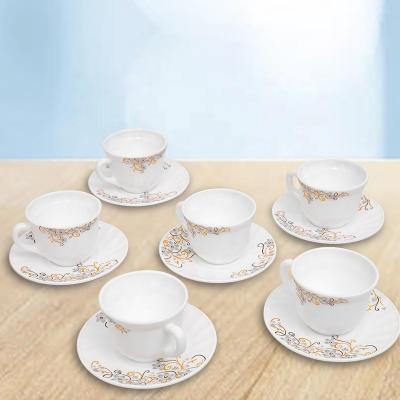 China Viable Wholesale Restaurant Coffee Cup and Saucer Luxury Cutlery Set Opal Glassware Coffee Mug Set Tea Cup and Saucer 6 Piece Set for sale