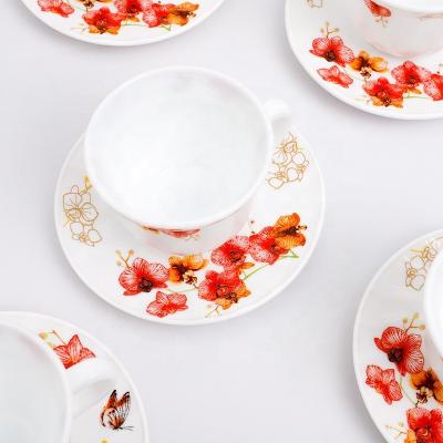 China Cheap Set of Viable Custom Luxury Cups and Saucers Opal Glassware Bulk Tea Cups and Saucers Espresso Decals Set for sale