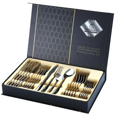 China Sustainable Amazon Top 24-Piece Gift Set Gold Cutlery Set Stainless Steel Cutlery Set With Box 24-Piece Cutlery Set for sale