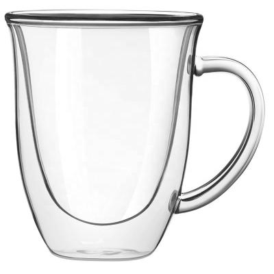 China Sustainable Wholesale High Quality Borosilicate Glass Drinking And Coffee Mugs Set Double Wall Transparent Glass With Handle Mugs Glass for sale