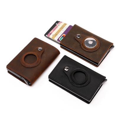 China RFID Blocking Protect Apple Anti-Lost RFID Air Tag Air Tag Card Holder Genuine Leather Wallet for sale