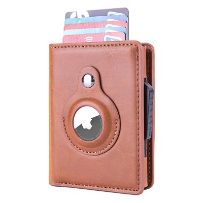 China RFID-blocking Protects Tracking Protector PU Leather Wallet Case Airtag Luxury Card Holder With Tracker Protect Airtag Wallet for sale