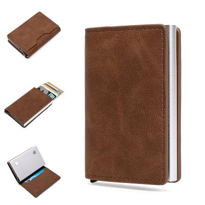 China 2021 Hot Selling Fashion Men's Wallet PU Leather Card Holder Slim Magnetic Metal RFID Card Holder for sale