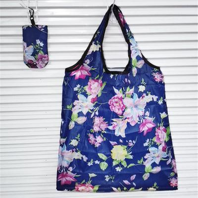 China Wholesale Creative Floral Portable Foldable Shopping Bags 90T Custom Polyester Fabric Reusable Shopping Bag for sale