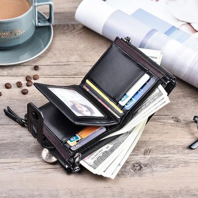 China RFID Vintage Men's Short Wallet Men Leather Clutch Wallets Purses Card Bite Card Holder Retro for sale