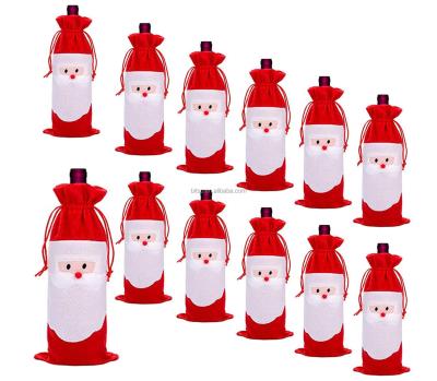 China For Chrismtas Christmas Santa Claus Drawstring Pouch Wholesale Red Wine Bottle Covers For Table Dinner Home Party Decors for sale