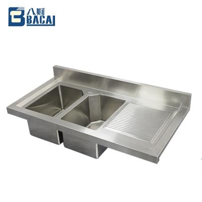 China Without thickening double faucet bowl with deck stainless steel kitchen sink for commercial restaurant customization for sale