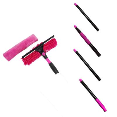 China Stocked 2 in 1 rotatable window cleaner, four poles 10inch bendable head, one brush two cloth can be to customize telescopic pole. for sale