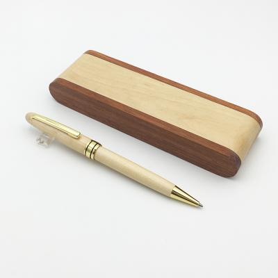 China Promotional Blank Pen High Quality Maple Mechanism Pen Wood Ballpoint Pen Set With Mulit Color Wooden Case for sale