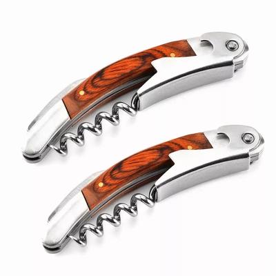 China Party Viable Bar Popular Bulk Wooden Stainless Steel Metal Beer Wine Bottle Opener Corkscrew for sale