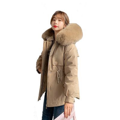 China 2021 Winter Women's Winter Anti-Wrinkle Wholesale Coat Fur Collar Short Gather Down Waist Temperament Jacket Parka Hooded Jackets for sale