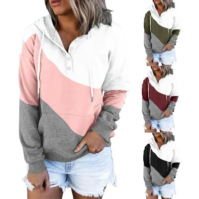 China Autumn Winter Women Long Sleeve 2022 Anti Shrink Button Hoodies Hooded Sweater Patchwork Fleece Anti Shrink Style New Long Tops Sportswear Hoodies for sale