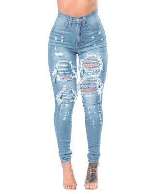 China New Fashionable Women's Mid Waist Denim Ripped Feminine Ladies Ladies Long Jeans Pants Broken Hole Pants Slim Pencil Jeans for sale