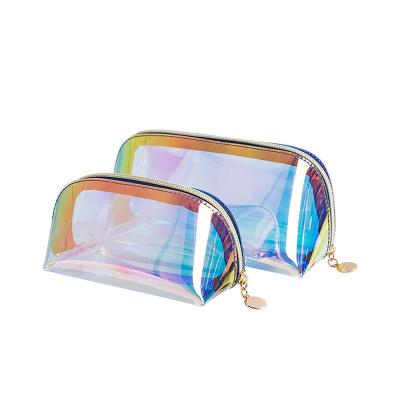 China Recyclable Laser PVC Holographic Makeup Bag Clear Travel Toiletry Bags Cosmetic Bag for sale