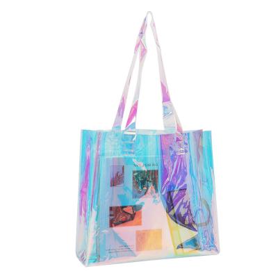 China Fashion Recyclable Clear Hologram Shopping Bag Handbag Holographic Iridescent PVC Tote Bag for sale