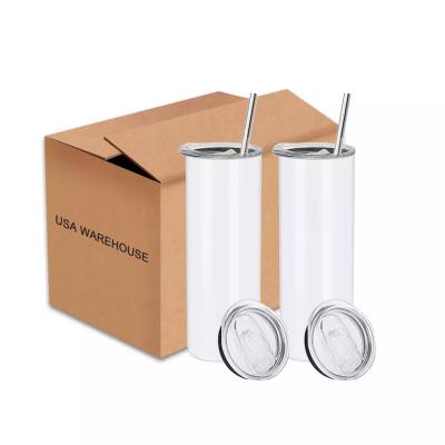 China Viable Stocked In USA Warehouse 20oz Skinny White Coffee Mug Stainless Steel Sublimation Tumbler Straight for sale