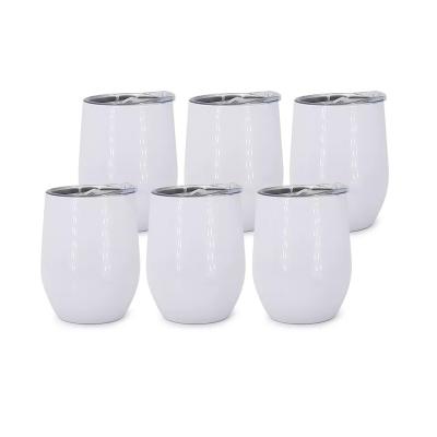 China Viable White Beer Coffee Mug Diy White Wine Bottle Tumbler Egg Shape With Stemless Slide Lid For Heat Press for sale