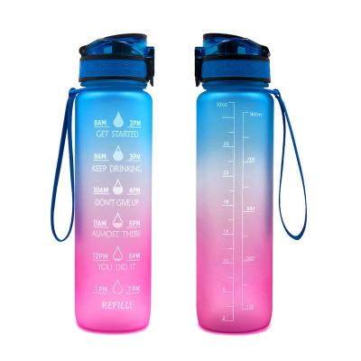 China Sustainable Custom Outdoor Gym Time Marker 32oz Reusable Sports Tritan Plastic Water Bottle With Lock for sale