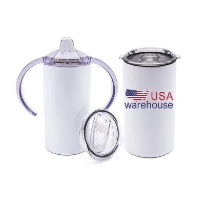 China Hot Selling American Style Ready To Ship Sublimation Blanks Tumbler 12oz Stainless Steel Baby Straight Sippy Cups With 2 Lids for sale