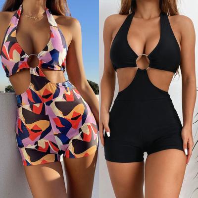 China Shorts Pantalones Cortos Halter Swimsuit Sleeveless One Piece Breathable Swimming Swimsuits For Women for sale